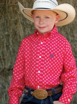 Boys Cinch Red Print Button-Down Shirt