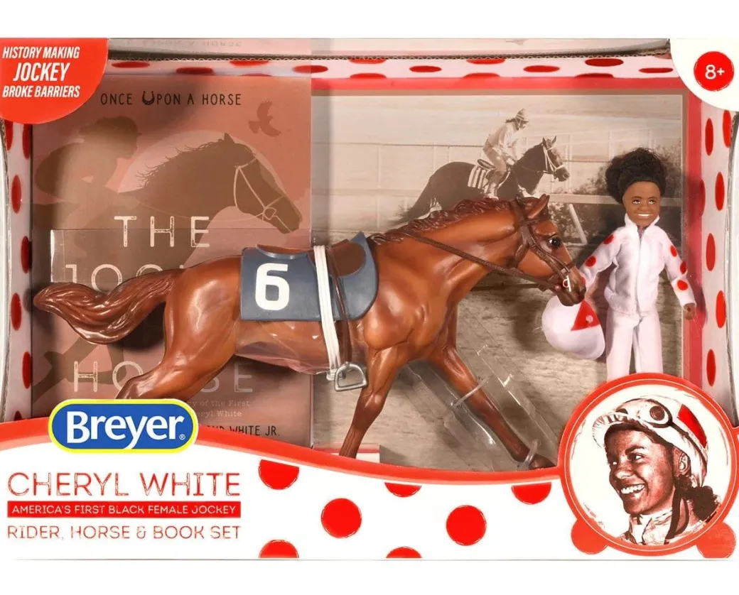 Breyer Cheryl White Jockey, Horse, Book Set