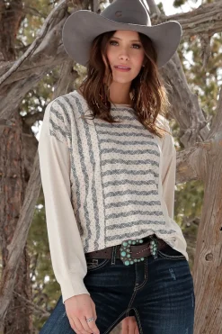 Cinch Drop Shoulder Knit Top Long Sleeve