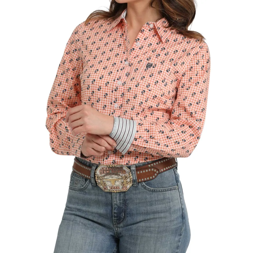 Cinch Gingham Palm Tree LS Shirt