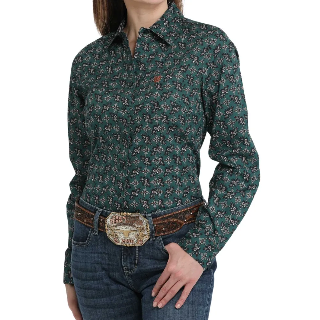 Cinch Green Paisley Stretch Performance Shirt
