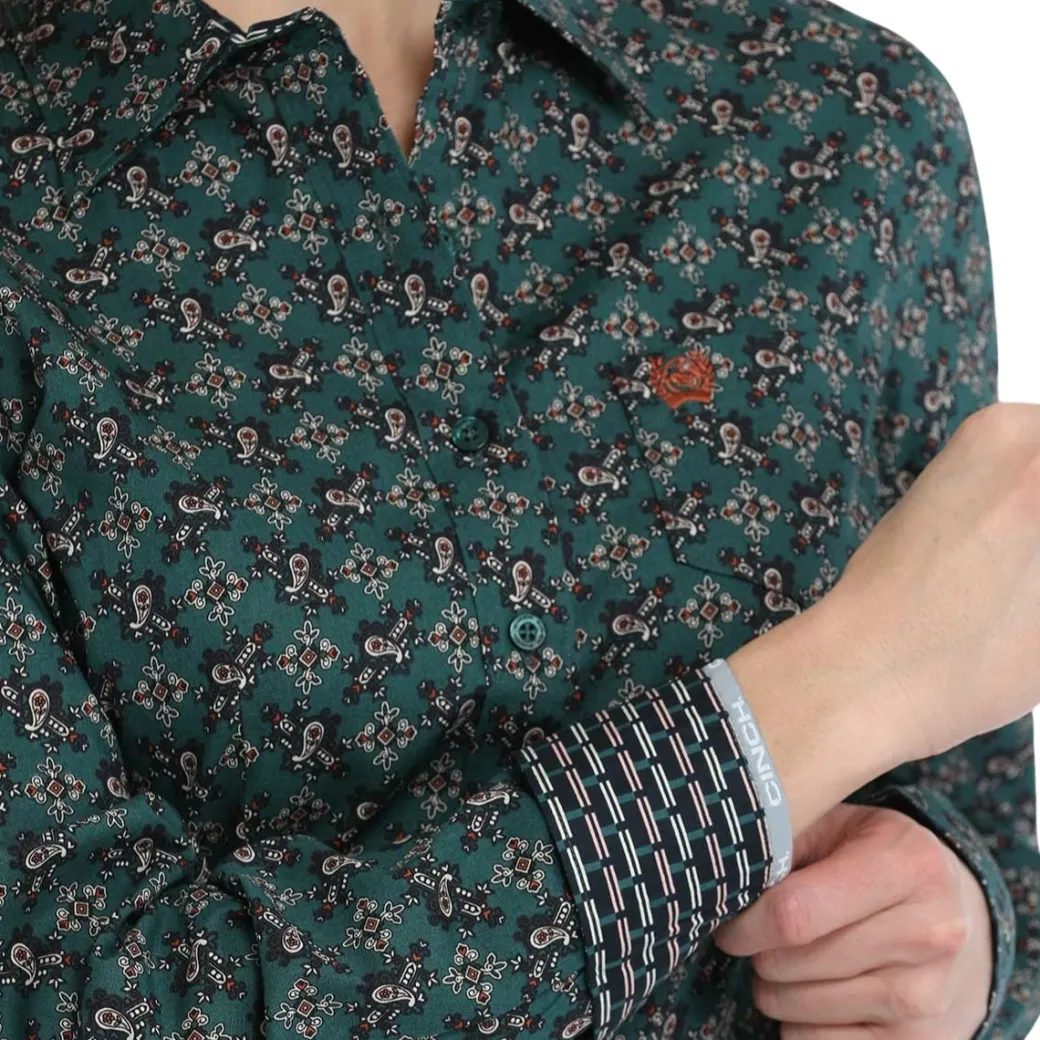 Cinch Green Paisley Stretch Performance Shirt