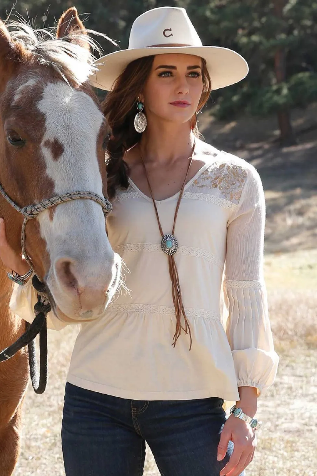 Cruel Denim Crochet Detail Top