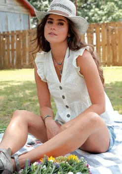 Cruel Denim Eyelet Conchos Sleeveless Top