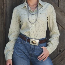 Cruel Denim Mint Eyelet Snap Shirt