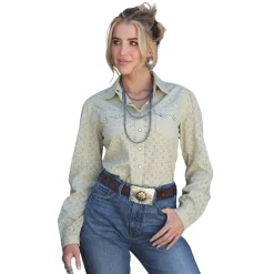 Cruel Denim Mint Eyelet Snap Shirt