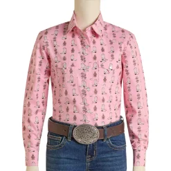 Girls Panhandle Rose Boot Print Snap Shirt