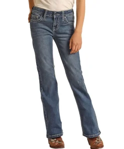 Girls Rock & Roll Cowhide Trim Bootcut Jeans