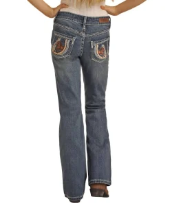 Girls Rock & Roll Denim Horse Embroidery Jeans