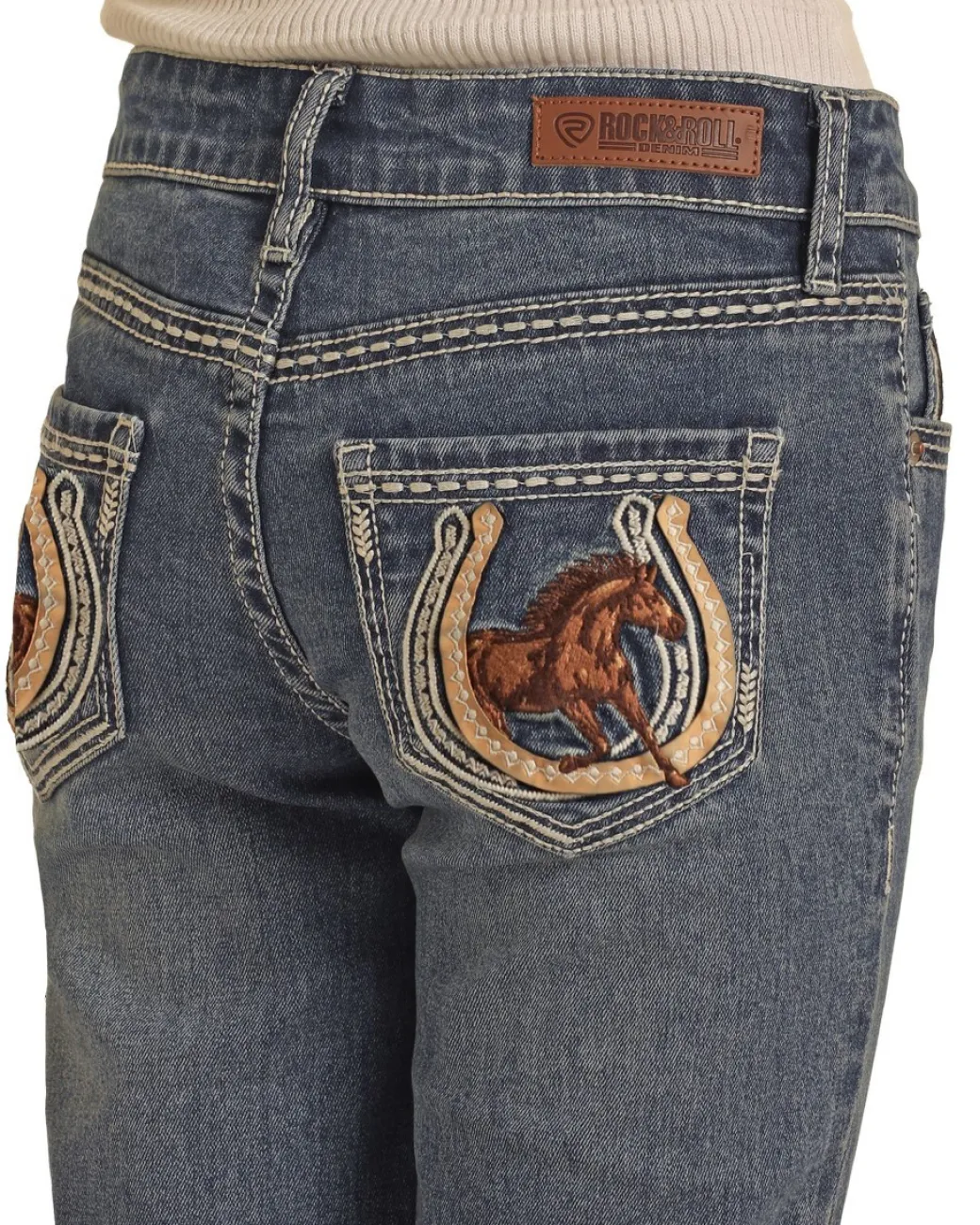 Girls Rock & Roll Denim Horse Embroidery Jeans