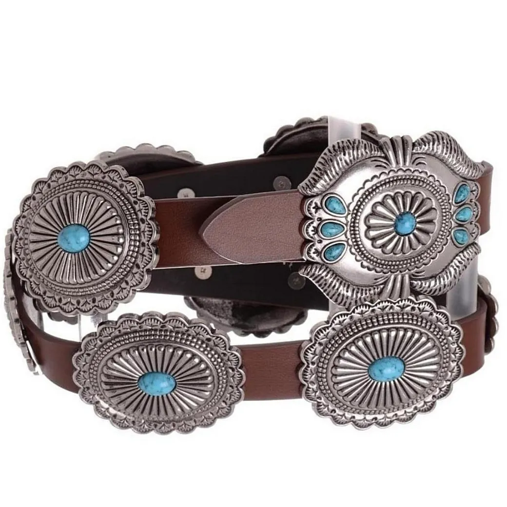 Kamberley Turquoise Concho Leather Belt