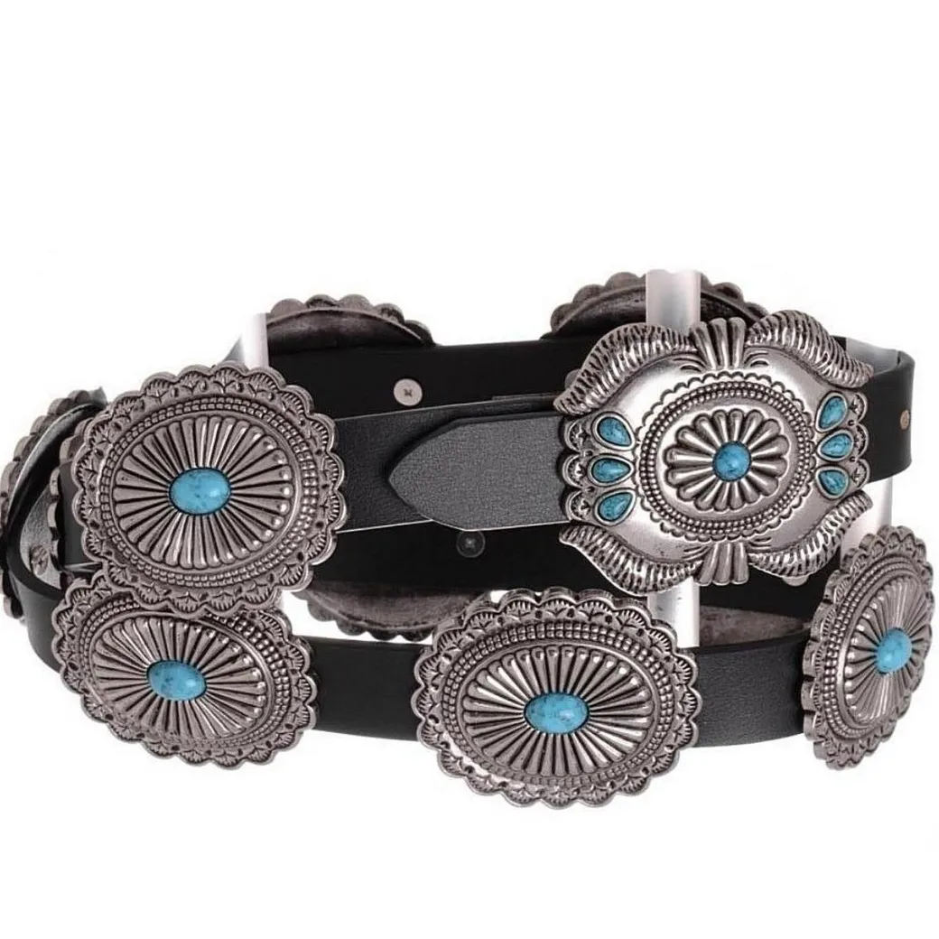 Kamberley Turquoise Concho Leather Belt