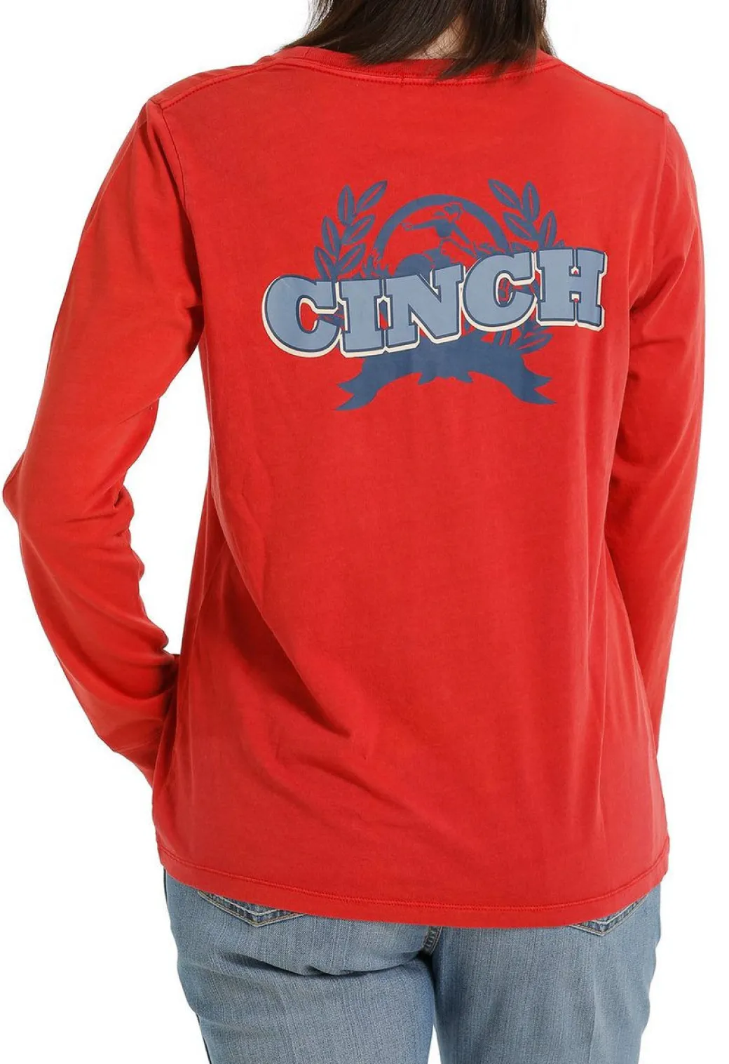 Ladies Cinch Logo Red Tee Long Sleeve