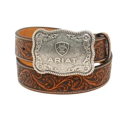 Men's Ariat Floral Tooled Western Buckle Belt