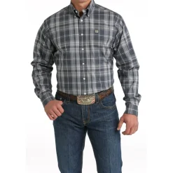 Men's Cinch Blue Grey Plaid LS Shirt