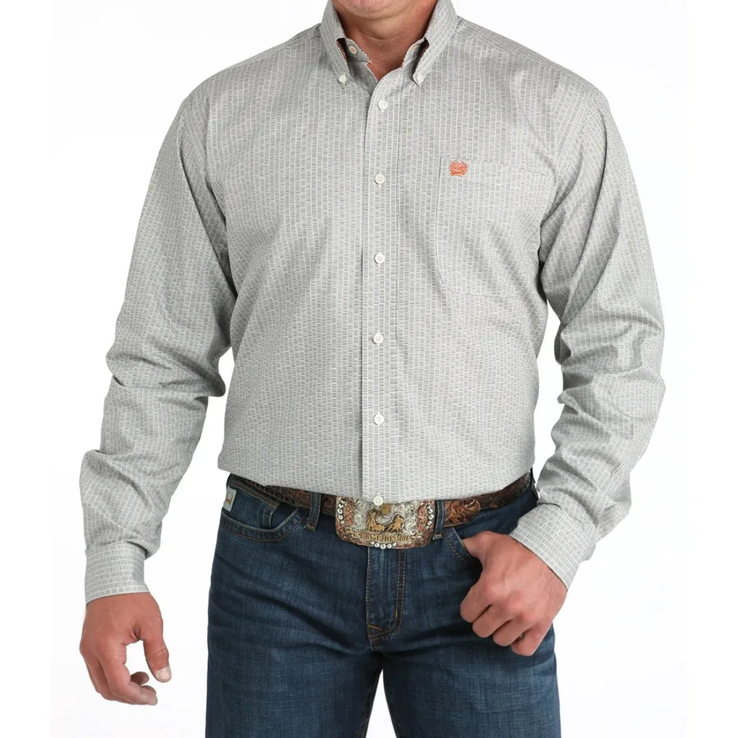 Men's Cinch Cream Geo Print LS Shirt