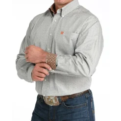 Men's Cinch Cream Geo Print LS Shirt