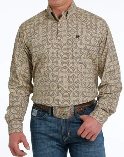 Men's Cinch Khaki Geo Print Shirt Long Sleeve