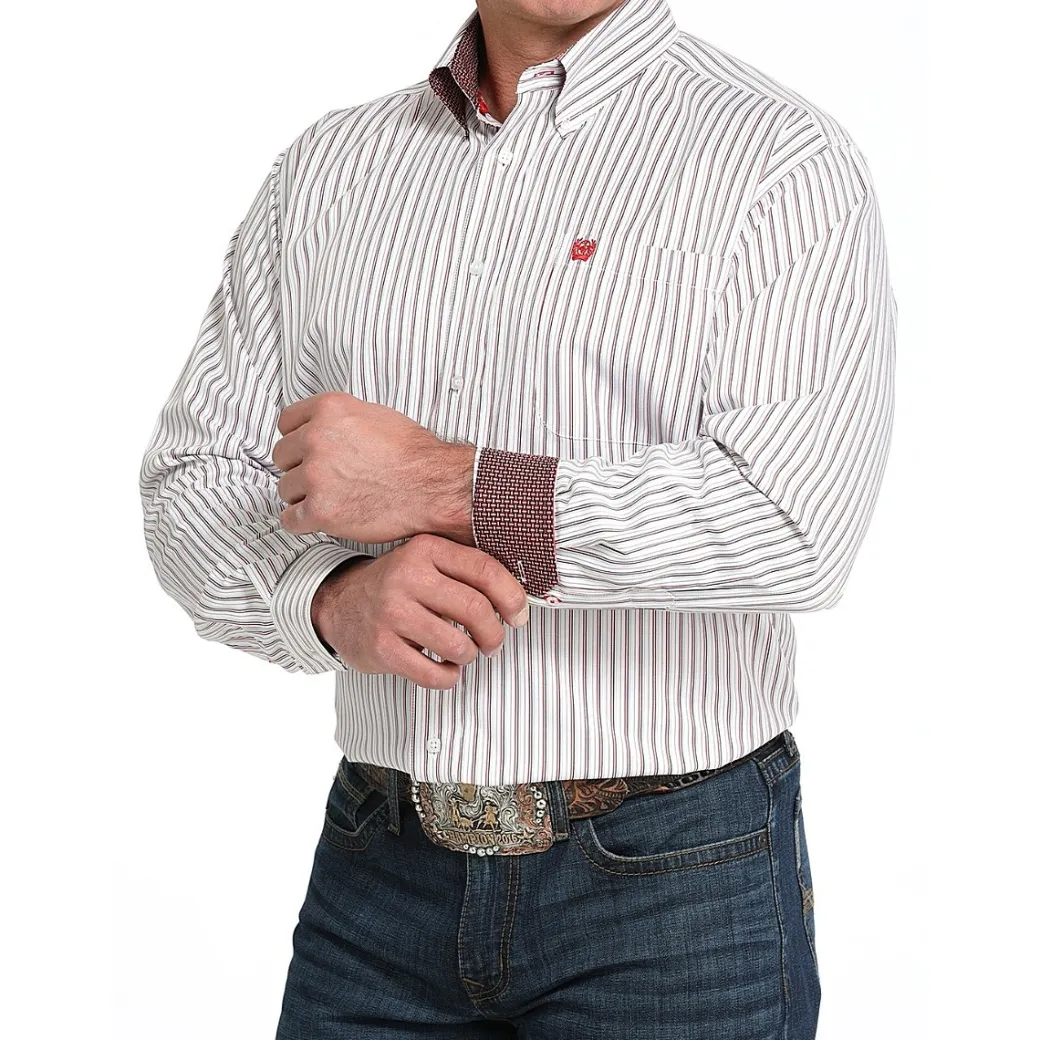 Men's Cinch Tencel White Stripe LS Shirt