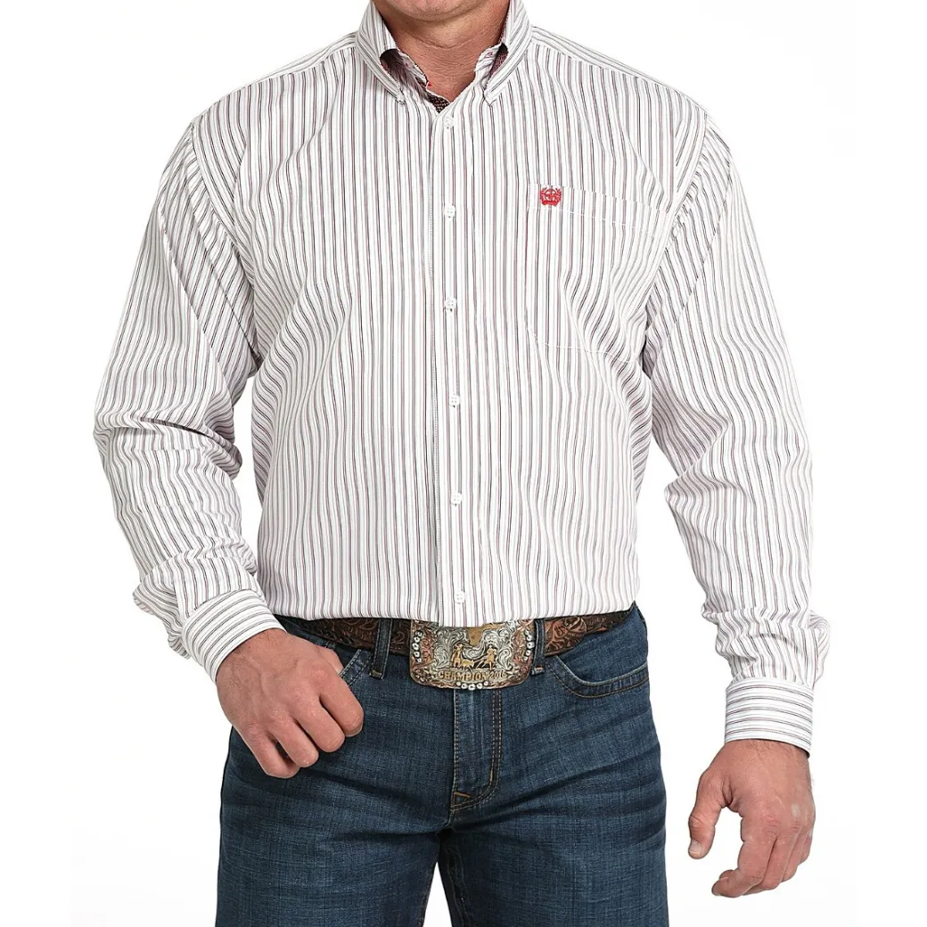 Men's Cinch Tencel White Stripe LS Shirt