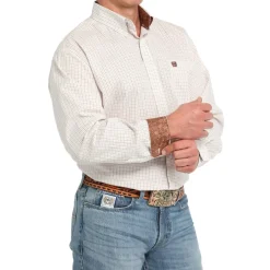 Men's Cinch White Plaid Button Down Shirt