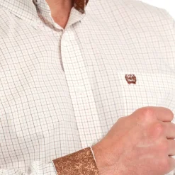 Men's Cinch White Plaid Button Down Shirt