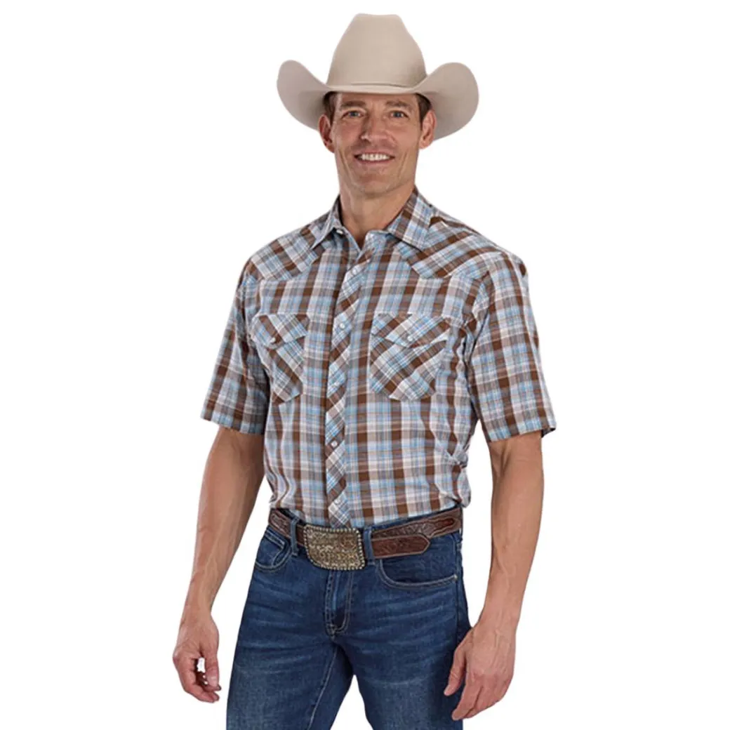 Men's Roper Brown Plaid SS Snap Shirt