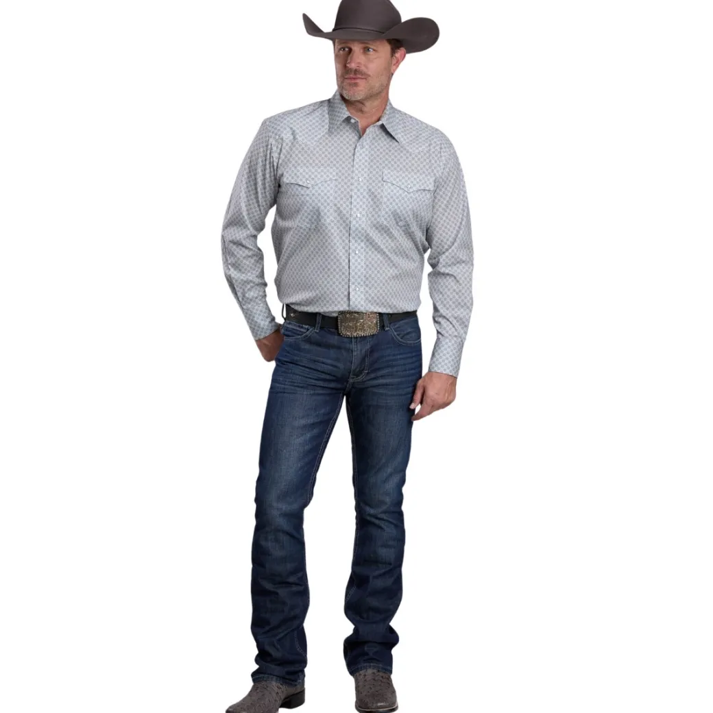 Men's Roper Stretch Grey Print LS Snap Shirt