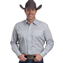 Men's Roper Stretch Grey Print LS Snap Shirt