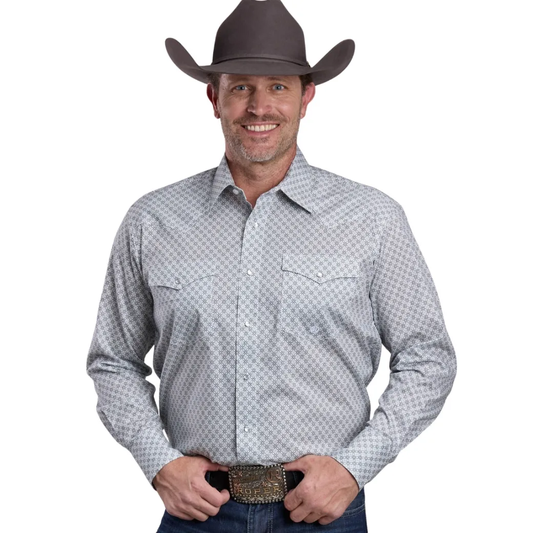 Men's Roper Stretch Grey Print LS Snap Shirt