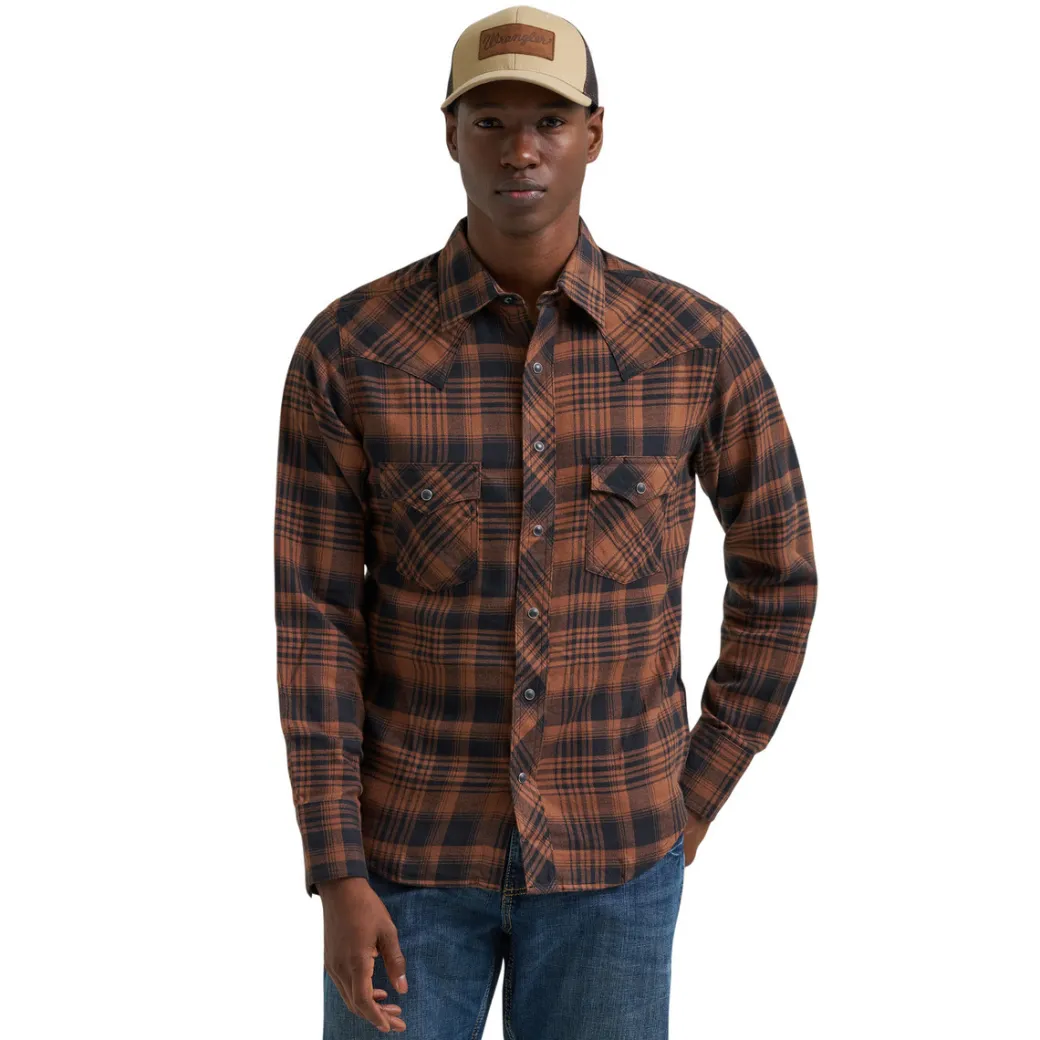 Men's Wrangler Retro Brown Plaid Flannel Shirt