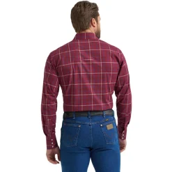 Men's Wrangler Wrinkle Resist Burgundy Plaid Shirt