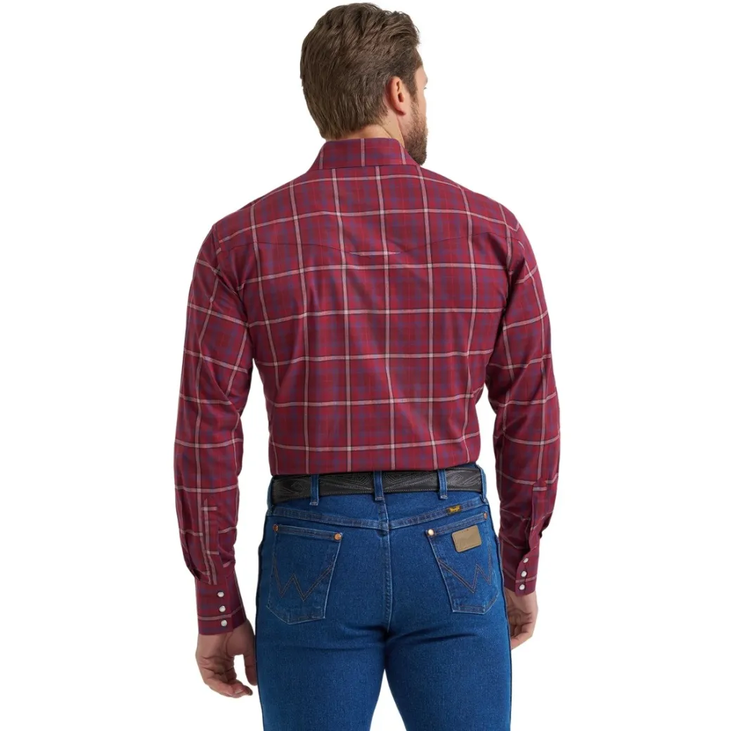 Men's Wrangler Wrinkle Resist Burgundy Plaid Shirt