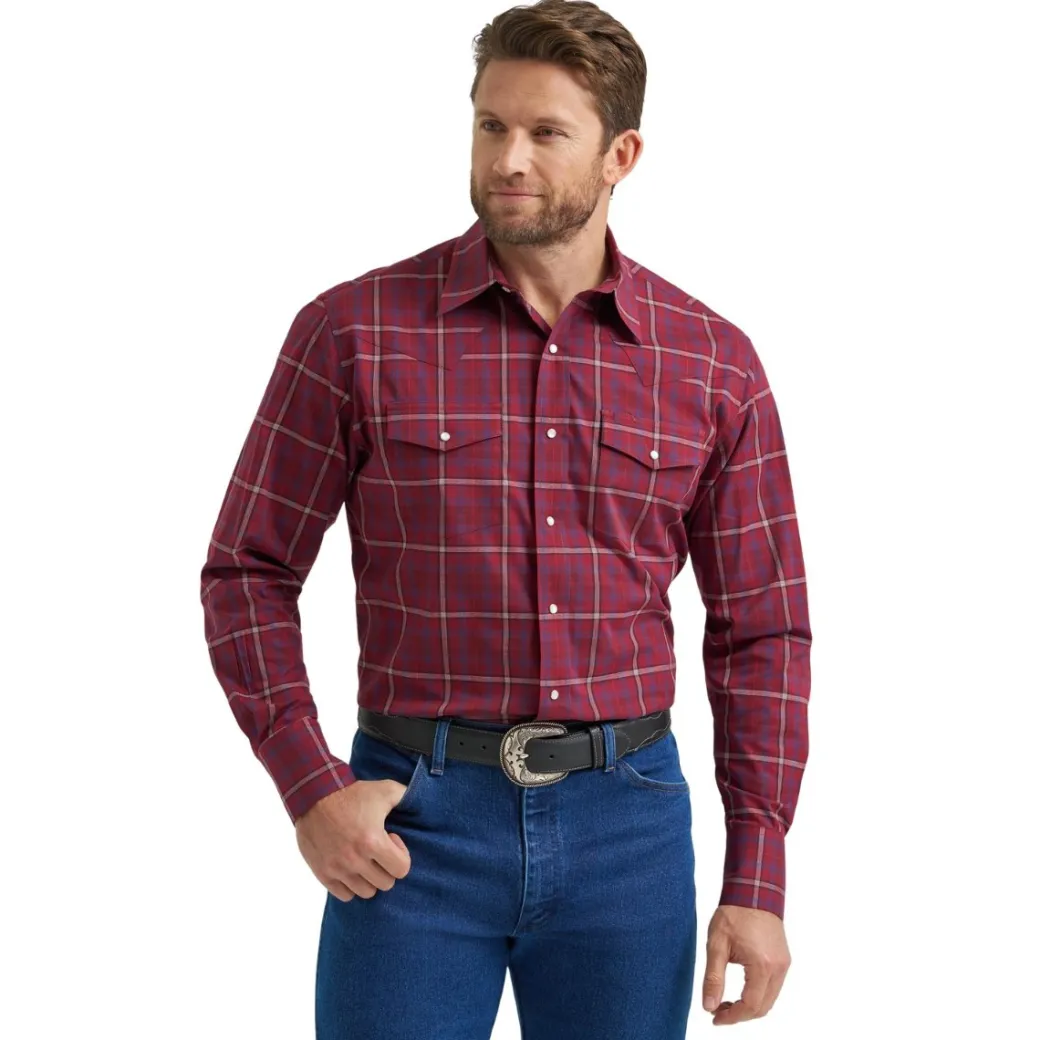 Men's Wrangler Wrinkle Resist Burgundy Plaid Shirt