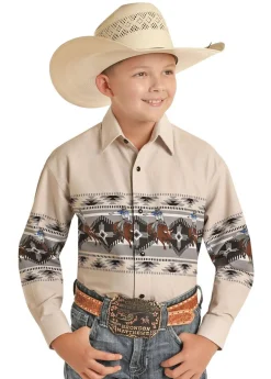 Panhandle Boys Border Print Snap Shirt