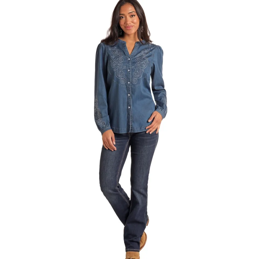 Panhandle Embroidered Chambray Blouse