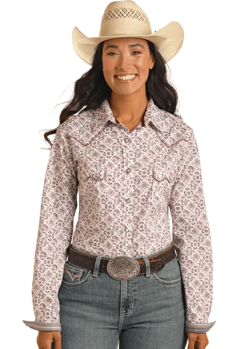 Panhandle Maroon Bandana Print Snap Shirt