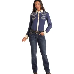 Panhandle Retro Embroidery Navy Snap Shirt