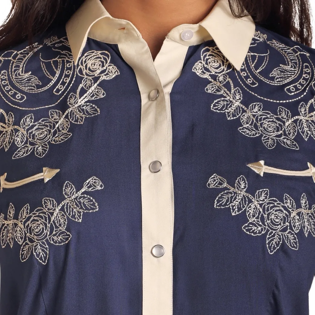 Panhandle Retro Embroidery Navy Snap Shirt