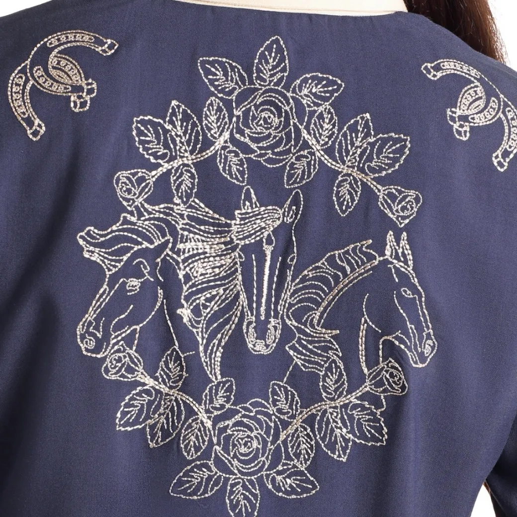 Panhandle Retro Embroidery Navy Snap Shirt