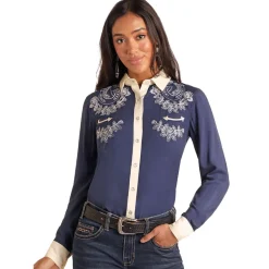 Panhandle Retro Embroidery Navy Snap Shirt