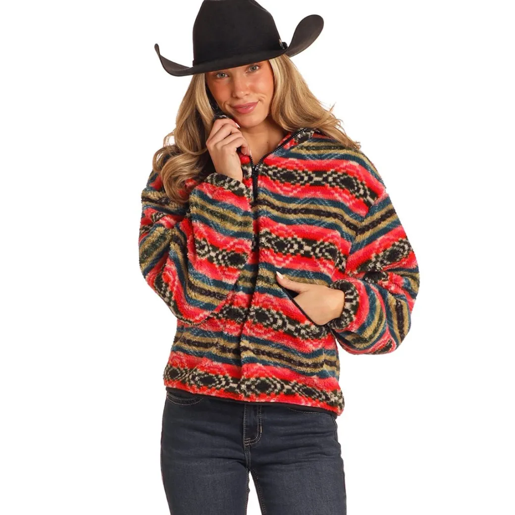Rock & Roll Denim Aztec Sherpa Pullover