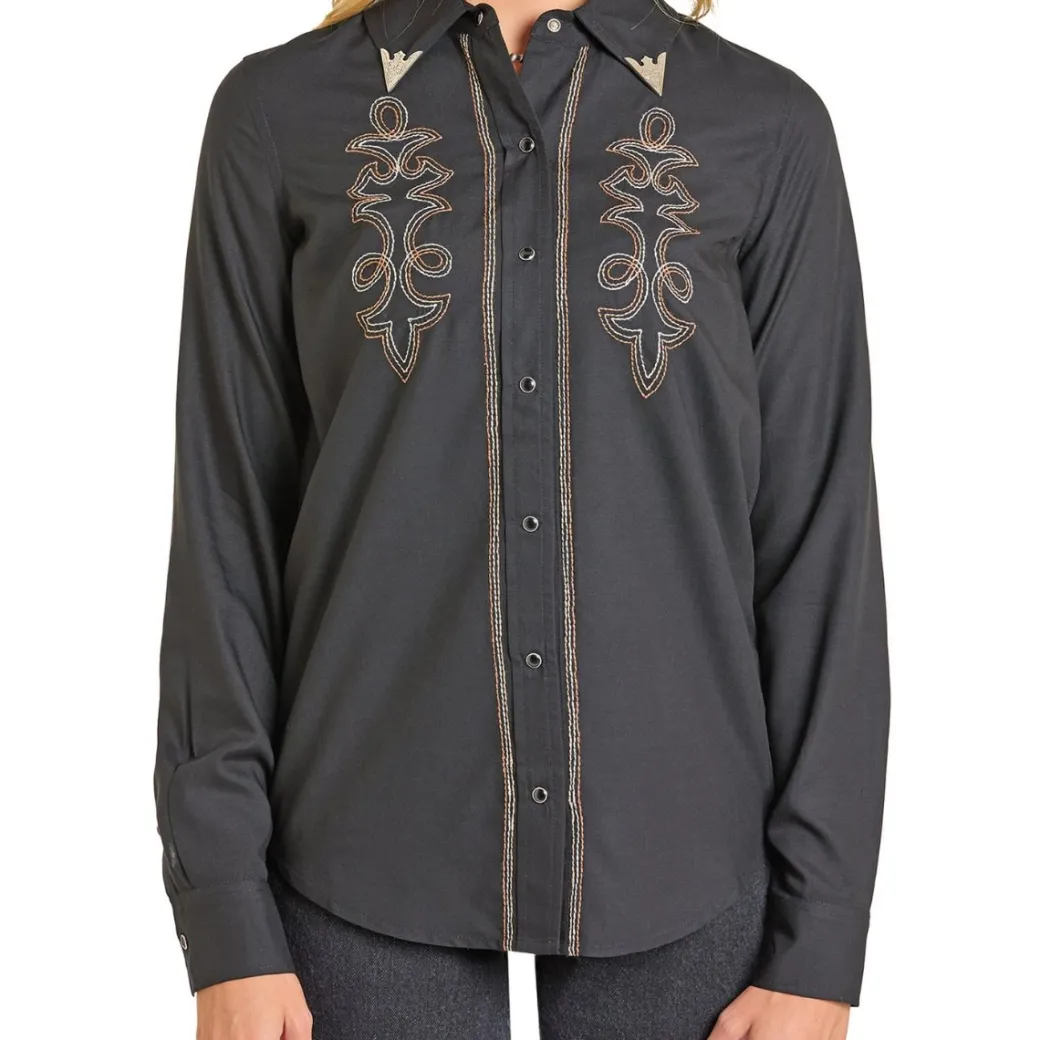 Rock & Roll Denim Boot Stitch Snap Shirt