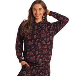 Rock & Roll Denim Cowgirl Print Hoodie