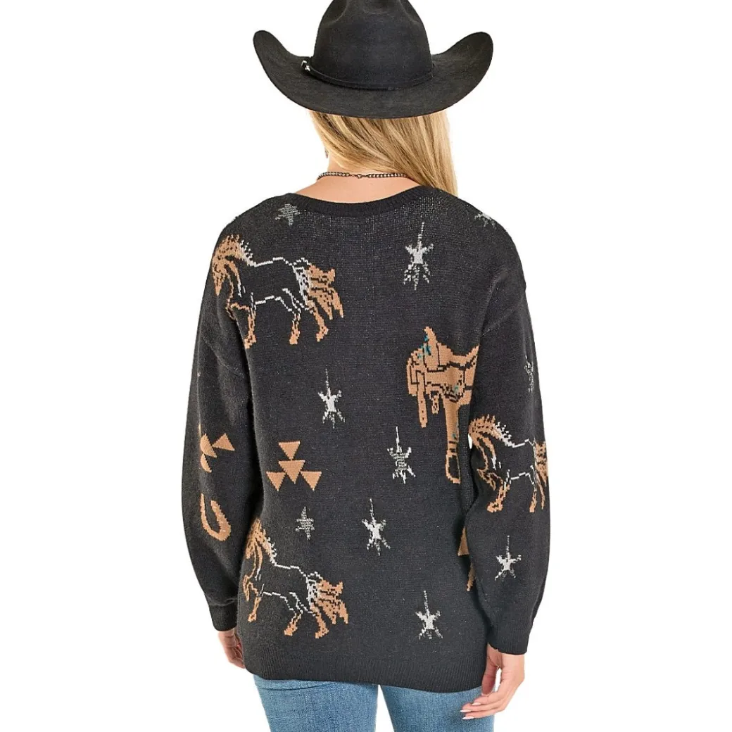 Rock & Roll Denim Lurex Western Sweater