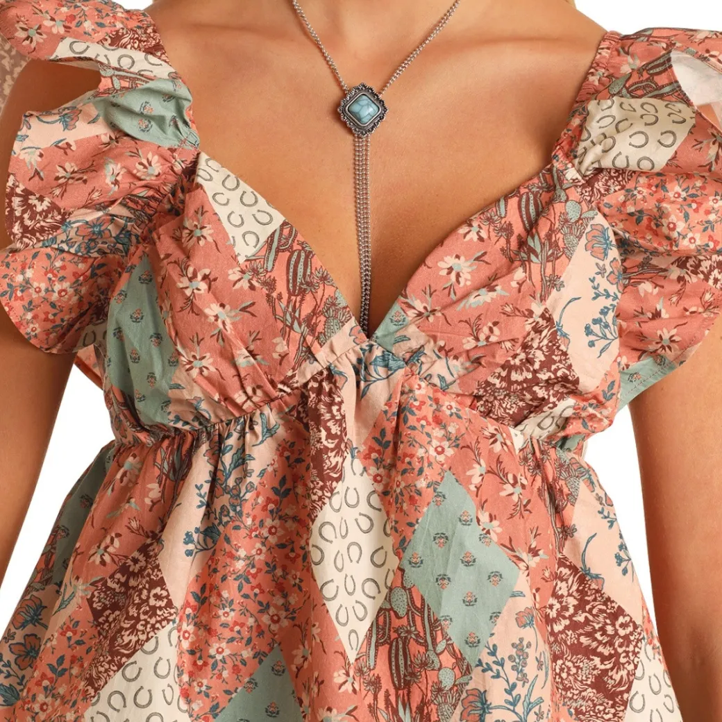 Rock & Roll Denim Patchwork Flutter Tank