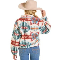 Rock & Roll Denim Sherpa Aztec Print 1/4 Zip