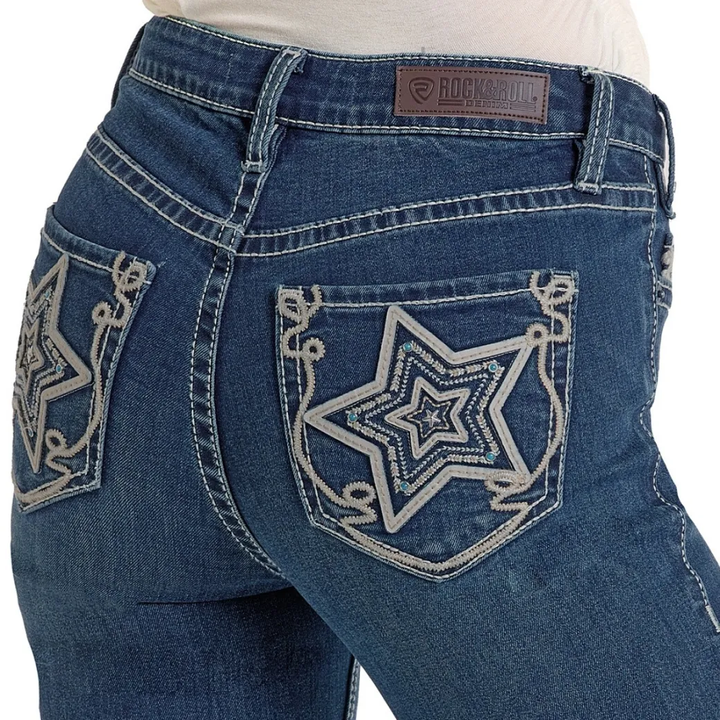 Rock & Roll Denim Star Embroidered Jeans