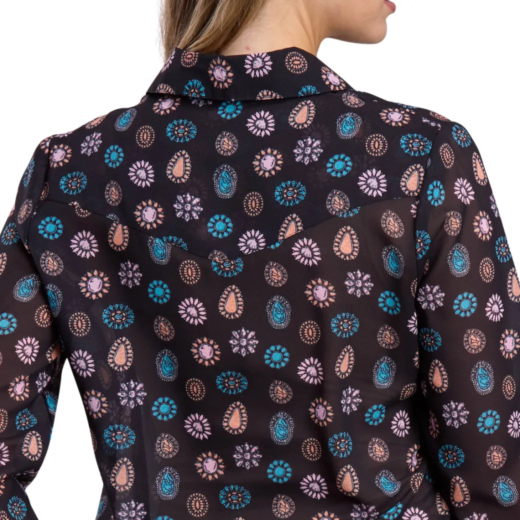 Roper Concho Print Long Sleeve Snap Shirt