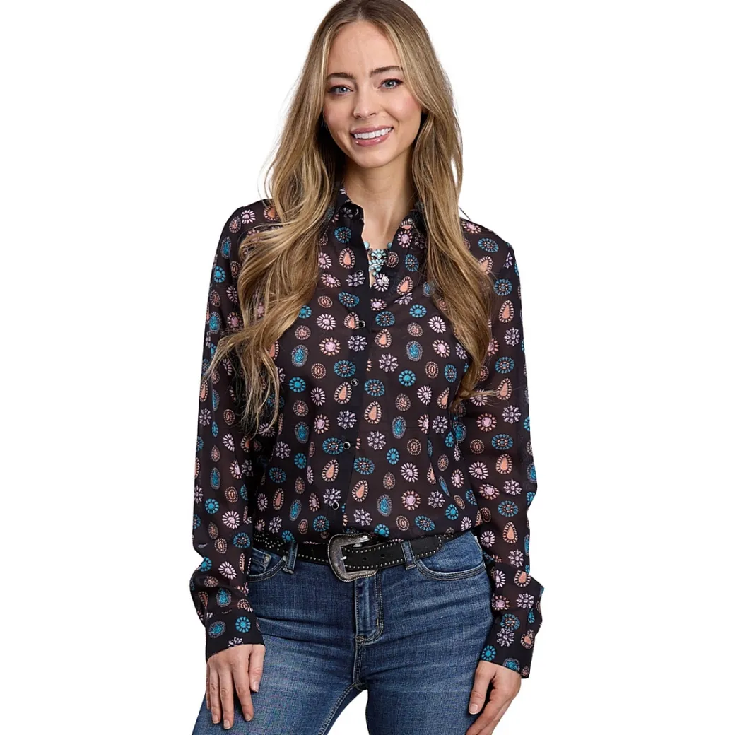 Roper Concho Print Long Sleeve Snap Shirt